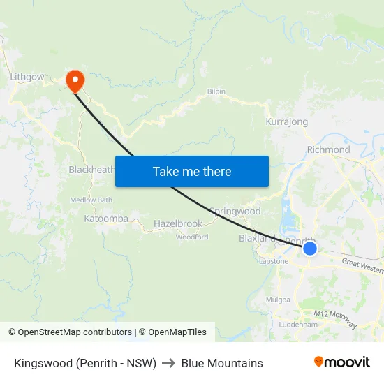 Kingswood (Penrith - NSW) to Blue Mountains map