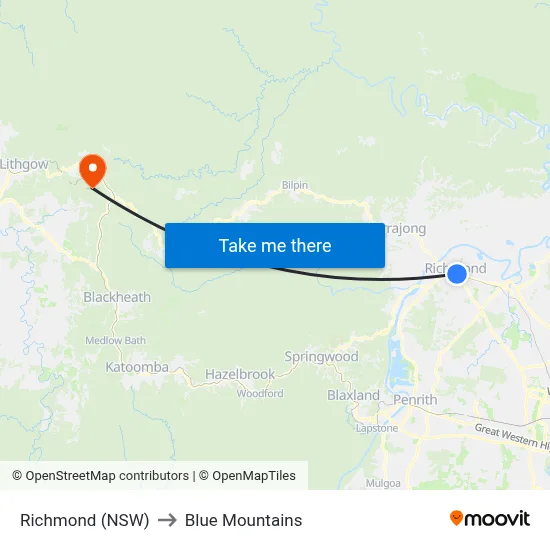 Richmond (NSW) to Blue Mountains map
