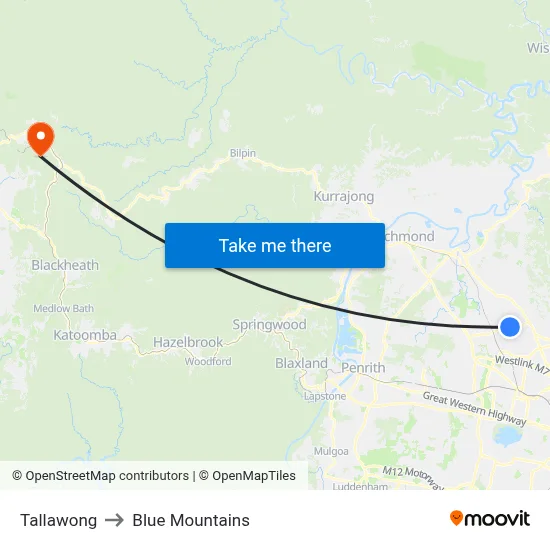 Tallawong to Blue Mountains map
