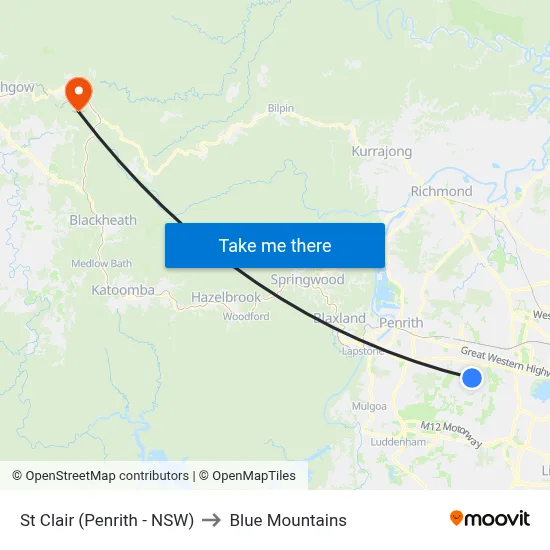 St Clair (Penrith - NSW) to Blue Mountains map