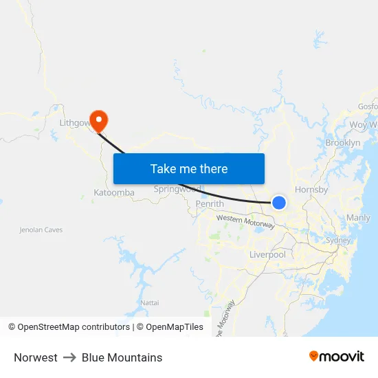 Norwest to Blue Mountains map