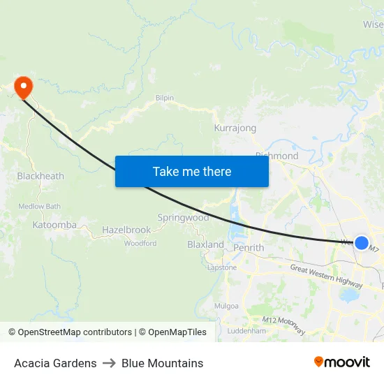 Acacia Gardens to Blue Mountains map