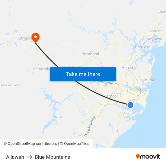Allawah to Blue Mountains map