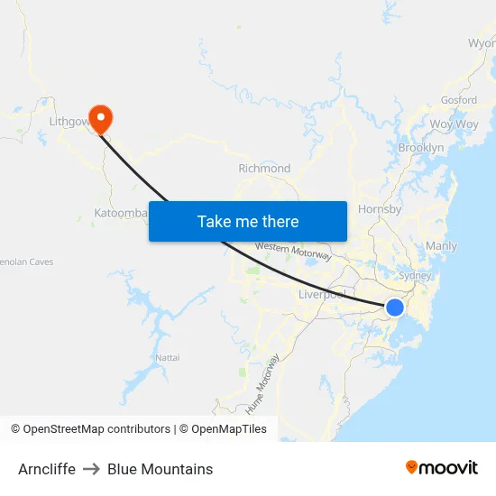 Arncliffe to Blue Mountains map