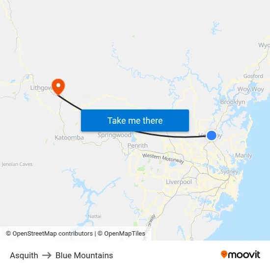 Asquith to Blue Mountains map