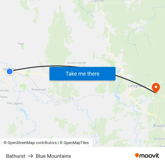 Bathurst to Blue Mountains map