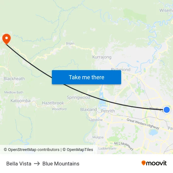 Bella Vista to Blue Mountains map