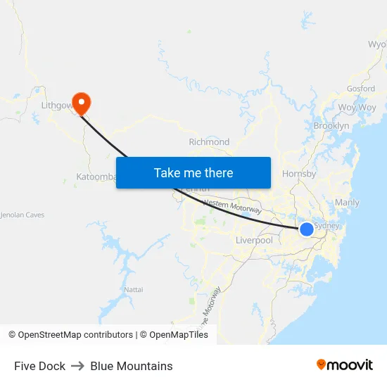 Five Dock to Blue Mountains map