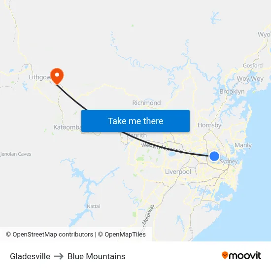 Gladesville to Blue Mountains map