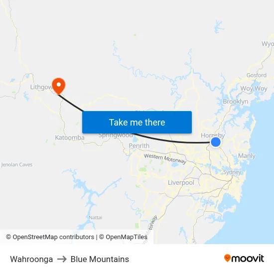 Wahroonga to Blue Mountains map