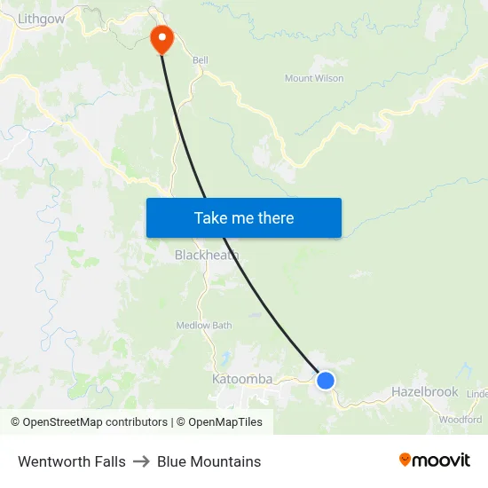 Wentworth Falls to Blue Mountains map
