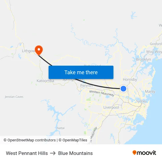 West Pennant Hills to Blue Mountains map