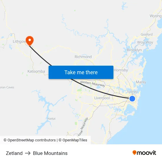 Zetland to Blue Mountains map