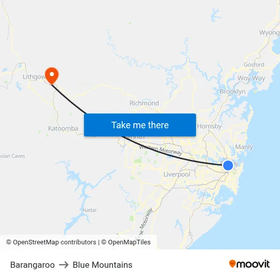 Barangaroo to Blue Mountains map