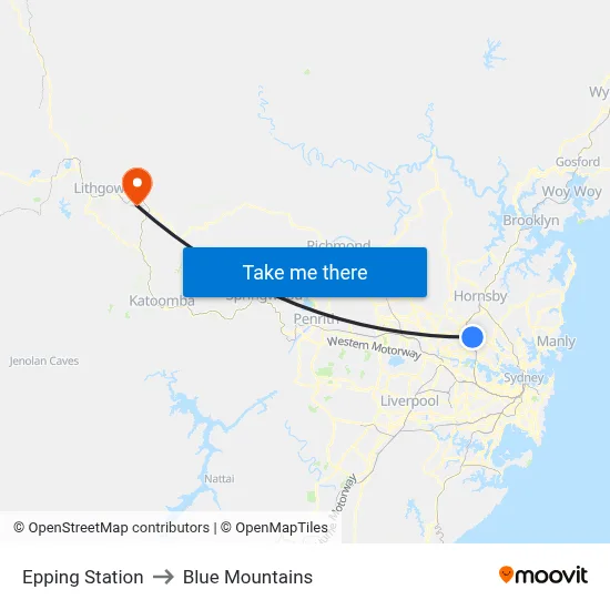 Epping Station to Blue Mountains map