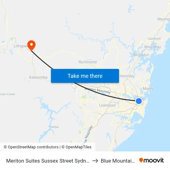 Meriton Suites Sussex Street Sydney to Blue Mountains map