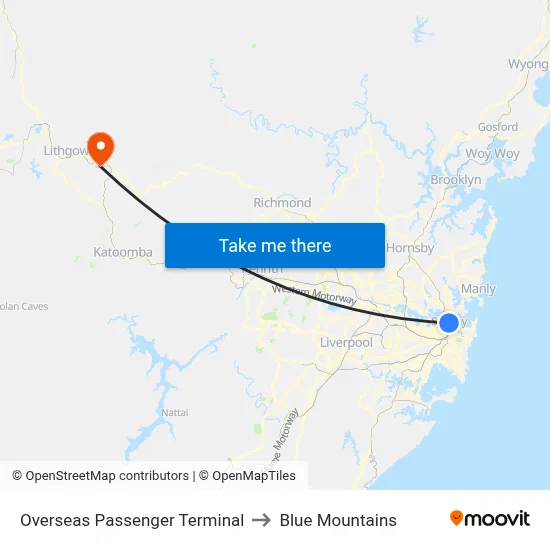 Overseas Passenger Terminal to Blue Mountains map