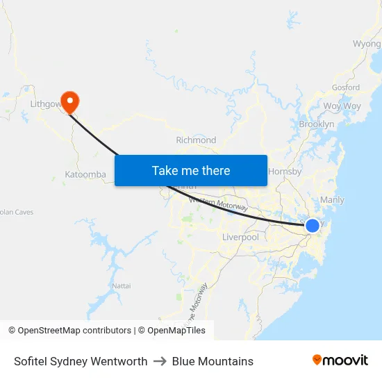 Sofitel Sydney Wentworth to Blue Mountains map