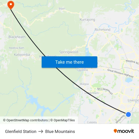 Glenfield Station to Blue Mountains map