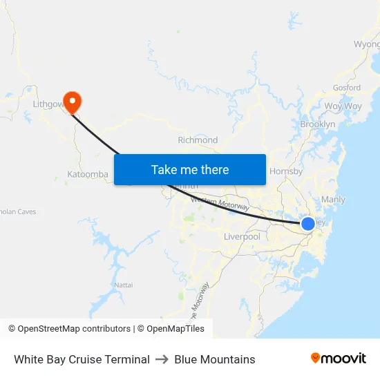 White Bay Cruise Terminal to Blue Mountains map