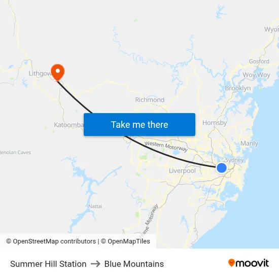 Summer Hill Station to Blue Mountains map
