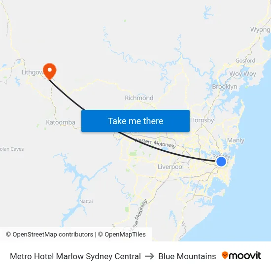 Metro Hotel Marlow Sydney Central to Blue Mountains map