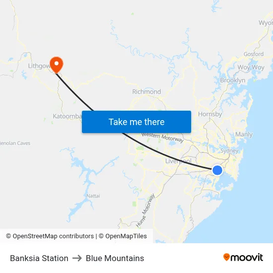 Banksia Station to Blue Mountains map