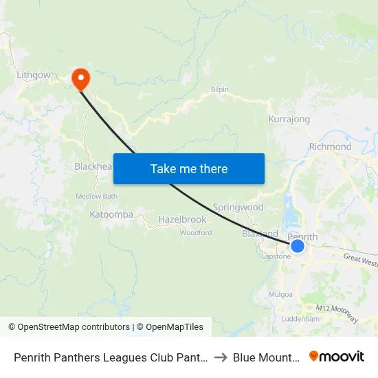 Penrith Panthers Leagues Club Panthers Pl to Blue Mountains map