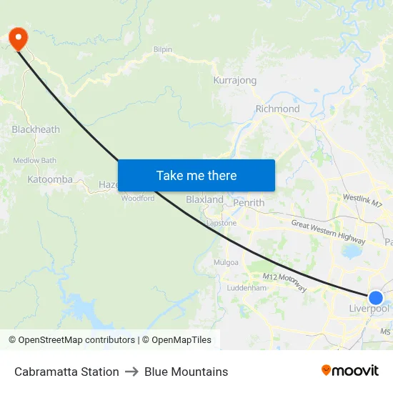Cabramatta Station to Blue Mountains map