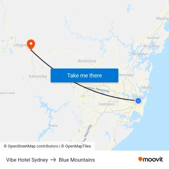 Vibe Hotel Sydney to Blue Mountains map