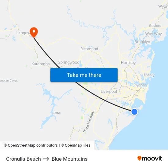 Cronulla Beach to Blue Mountains map