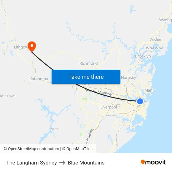 The Langham Sydney to Blue Mountains map
