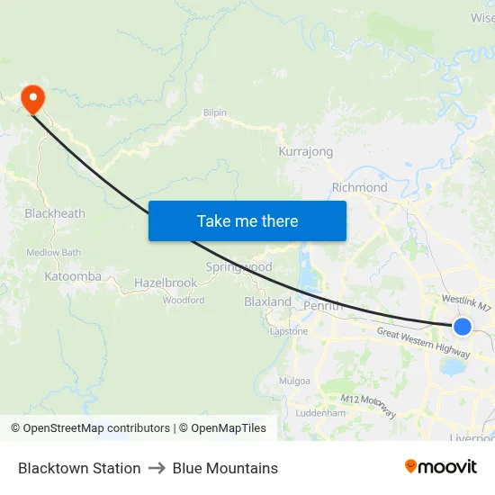 Blacktown Station to Blue Mountains map