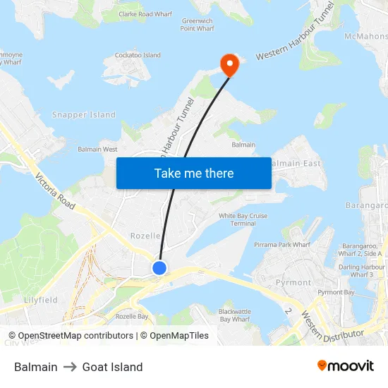 Balmain to Goat Island map