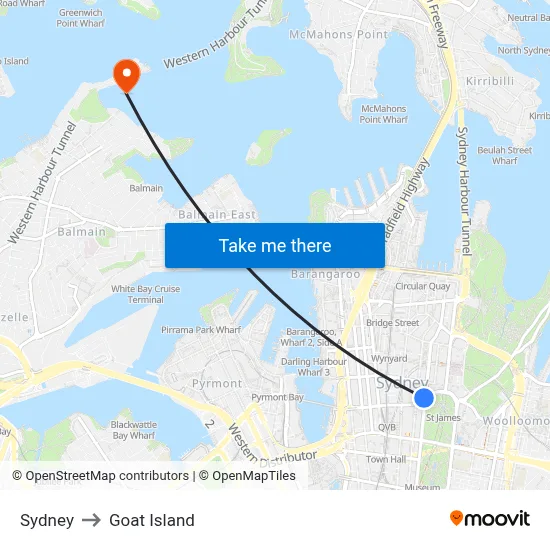 Sydney to Goat Island map