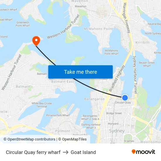 Circular Quay ferry wharf to Goat Island map