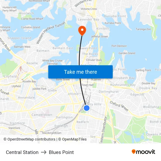 Central Station to Blues Point map
