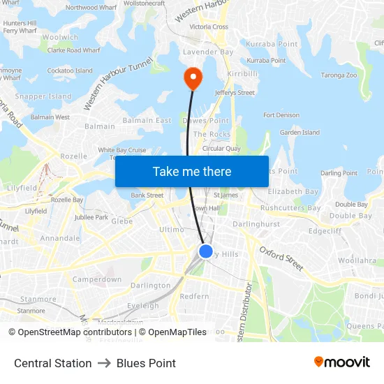 Central Station to Blues Point map