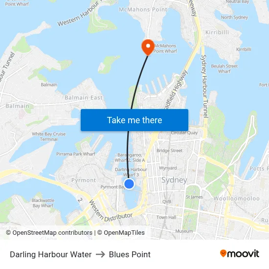 Darling Harbour Water to Blues Point map