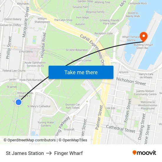 St James Station to Finger Wharf map