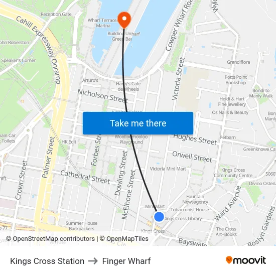 Kings Cross Station to Finger Wharf map