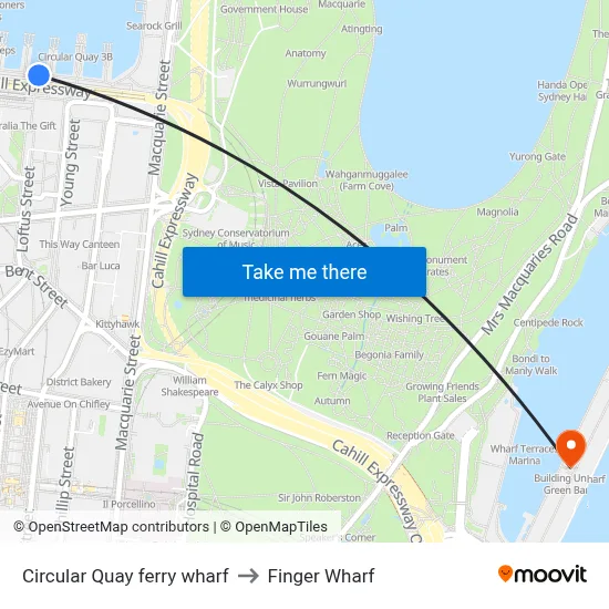 Circular Quay ferry wharf to Finger Wharf map