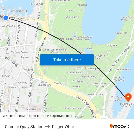 Circular Quay Station to Finger Wharf map