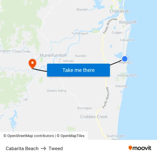 Cabarita Beach to Tweed map