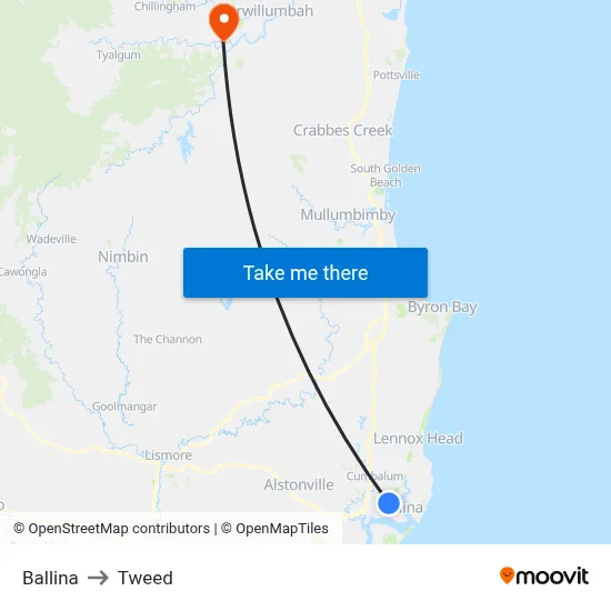 Ballina to Tweed map