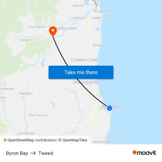Byron Bay to Tweed map