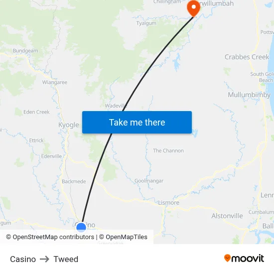 Casino to Tweed map