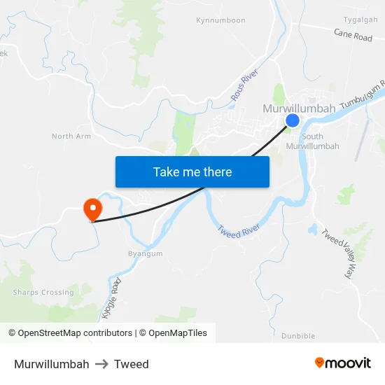 Murwillumbah to Tweed map
