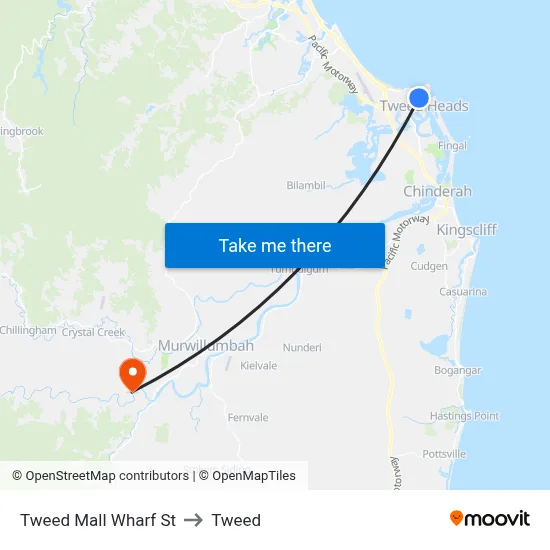 Tweed Mall Wharf St to Tweed map