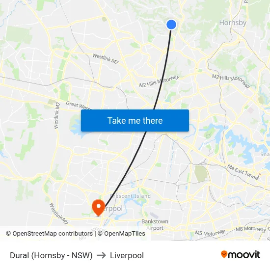 Dural (Hornsby - NSW) to Liverpool map